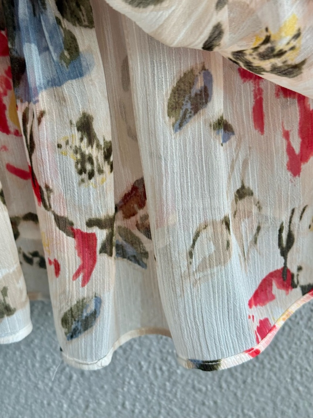 NEW WHBM Flutter Sleeve Blouse Cinched Waist Detail Floral White Pink Size S - Picture 10 of 14